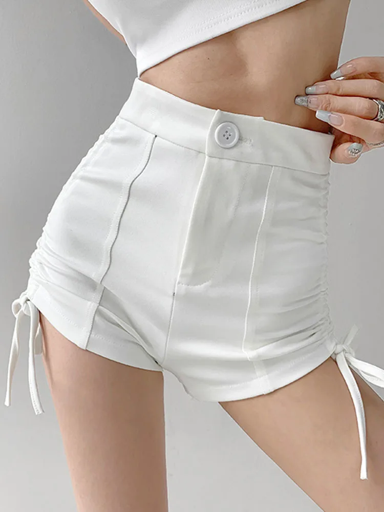 

Summer Fashion Young Girl Elastic Denim Shorts Sexy Female Casual Green Trend Drawstring High Waist Tight A-line Short Pants