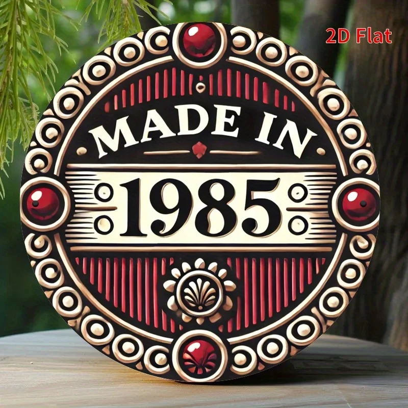 2D Flat, Vintage 1985 Retro-Metallschild – hergestellt in 1985 – Vintage-Dekor in Rot und Schwarz – langlebige Dekoration für Zuhause, Büro, Garag