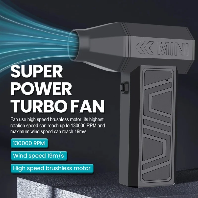 

Cleaning Blower Tool Electric Air Duster 130000RPM 4 Gears adjustable Type-C Charging Turbo Jet Fan Car Blowing Snow