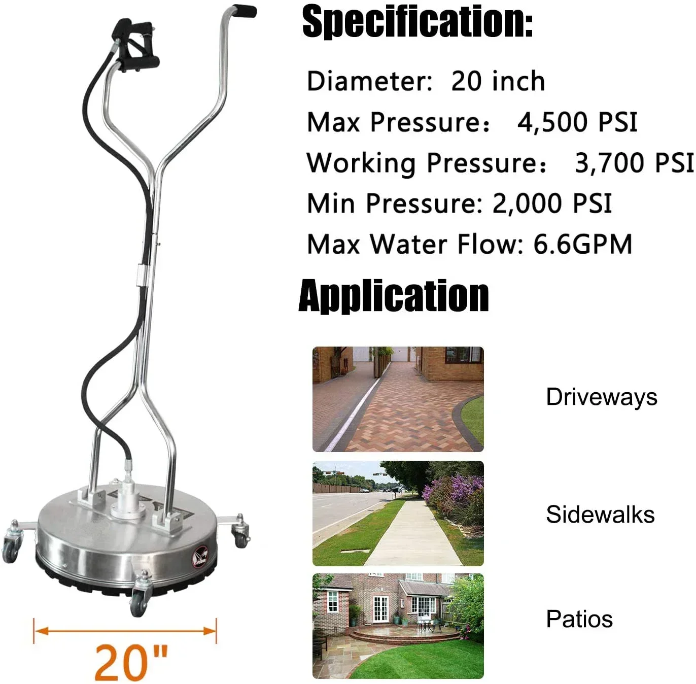 Best Stainless Steel Large Power Pressure Washer 20 21 Inch Water Surface Cleaner for Flat Floor Washing