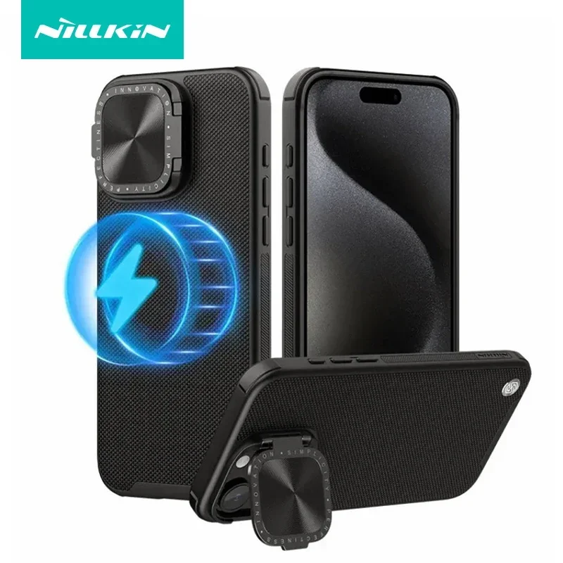 

For iPhone 15 Pro Max Case Textured Prop Magnetic Nylon Fiber PC +TPU Non-slip Camera Stand Cover for iPhone15 Pro Max NILLKIN