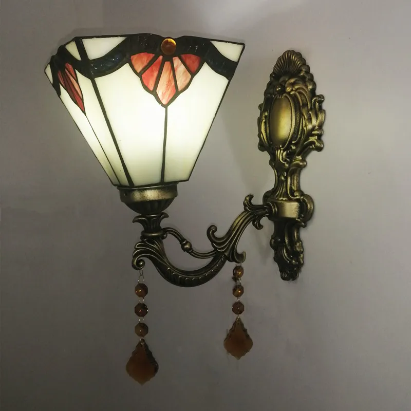 

Vintage Mediterranean Stained Glass Bedroom Bedside Lamp Mirror Headlight Hotel Cafe Corridor Aisle Tiffany LED Wall Lamp