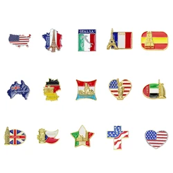 World Famous Building Brooches Heart Shape National Flag Souvenir Memory Zinc Alloy Pins Demin Jacket Bag Pins Buckle Badge