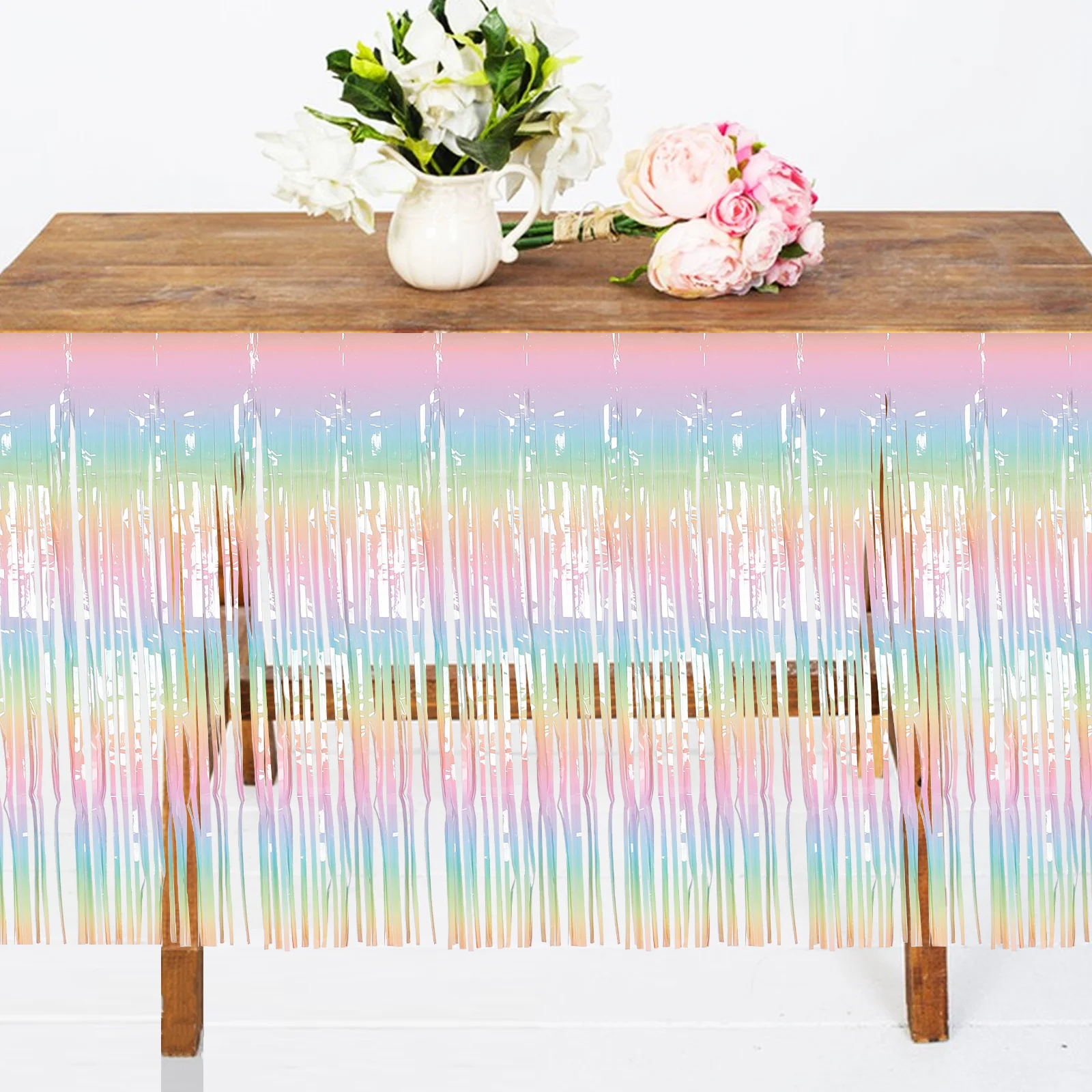 

Macaron Gradient Iridescent Table Skirt Large Size Soft Ruffle Fringe Skirt Party Wedding Baby Shower Mardi Gras Festival