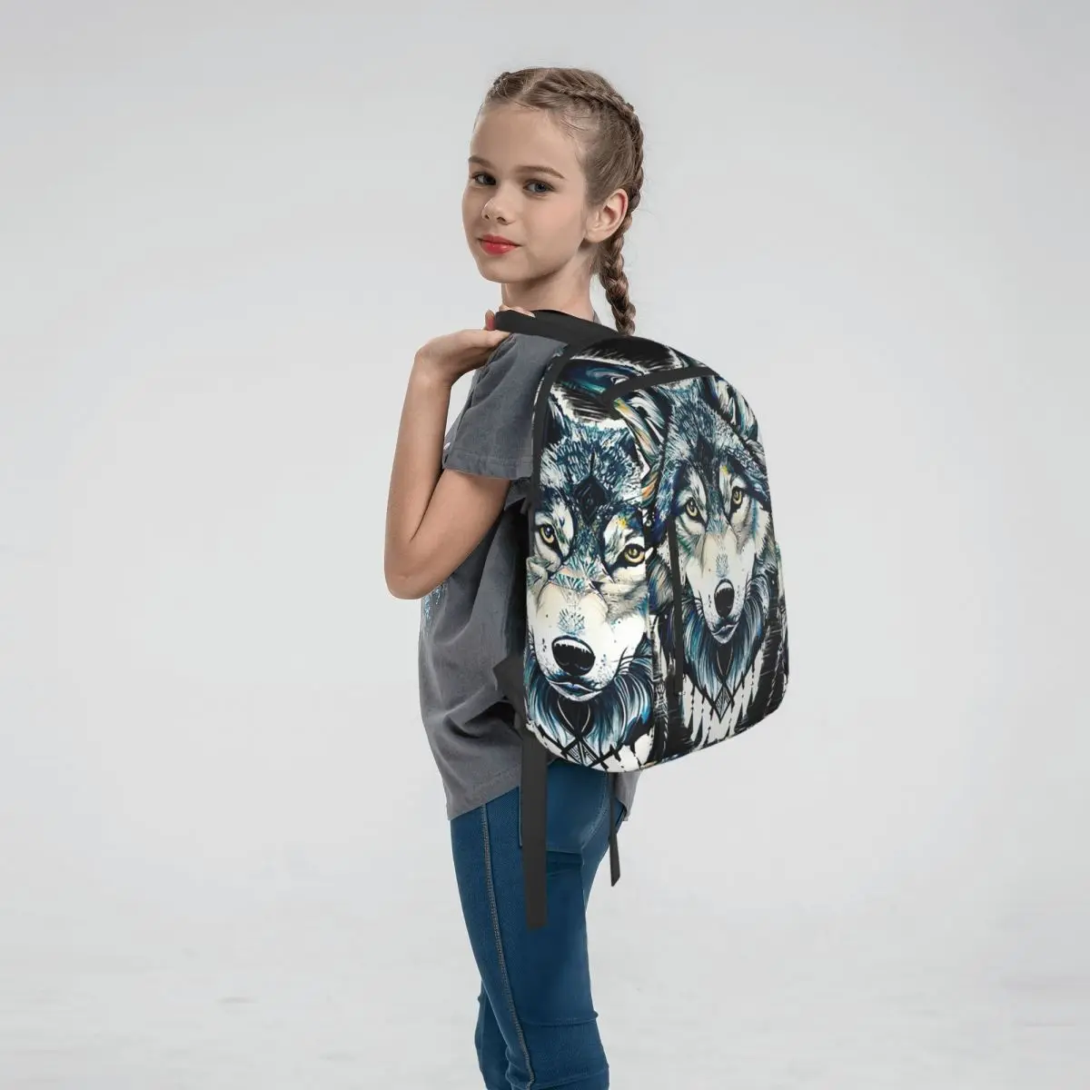 Dreamy Ethnic Style Wolf Backpack Daypack Children BookBag School Bag Shoulder Bags for Men Women