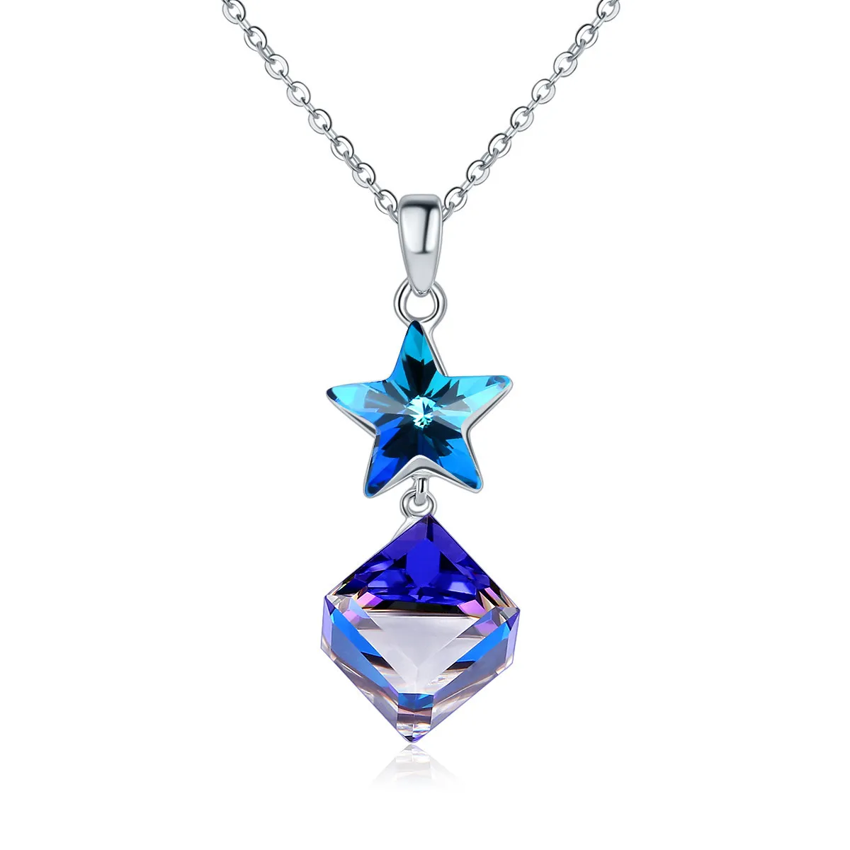 

CHKAWOCI Simple Star Pendant Necklace Sea blue Aurora sugar cube collarbone chain Valentine's Day gift for women elegant choker