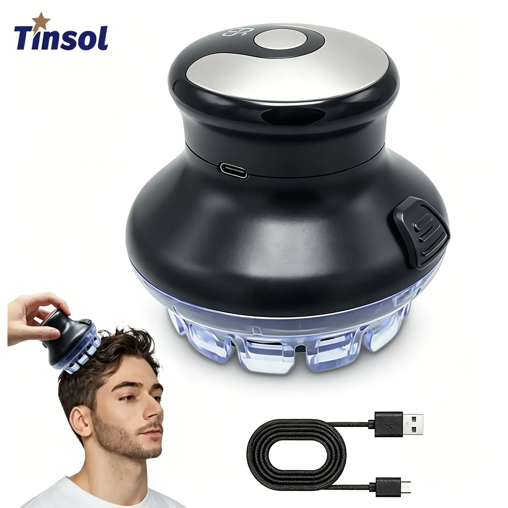Máquina de cortar cabelo automática TINSOL, aparador de cabelo redondo sem fio com display LED, comprimento ajustável de 3-12mm, kit de corte de cabelo DIY