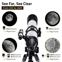 90mm Aperture 800mm High Powered Refractor Telescope for Astronomy Beginners with Stainless Steel Tripod Phone Adapter Carry Bag