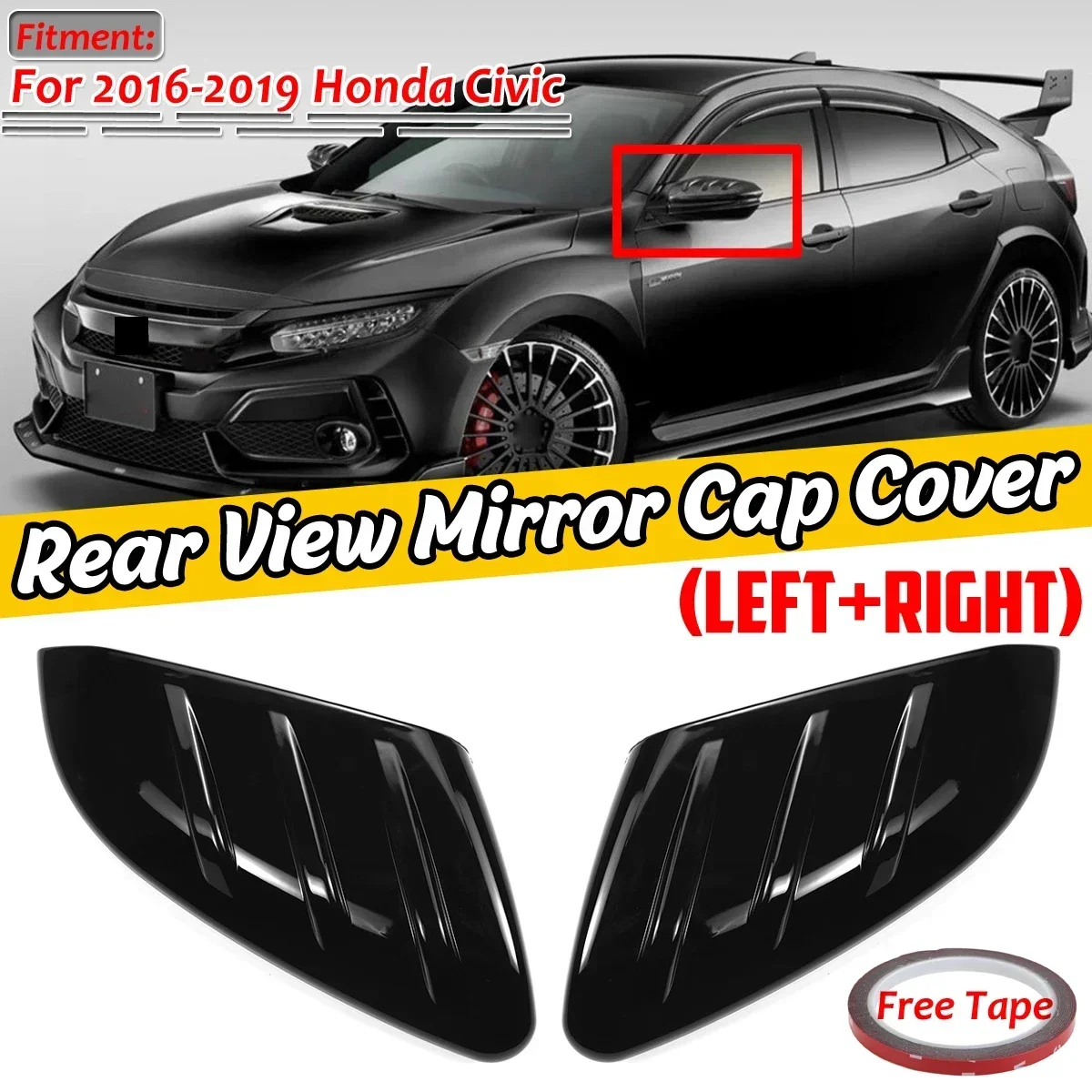 Glossy Black 2pcs Car Side Door Rear View Mirror Add-on For Honda For Civic 2016-2020 Car Rearview Mirror Cap Covers Body Kit