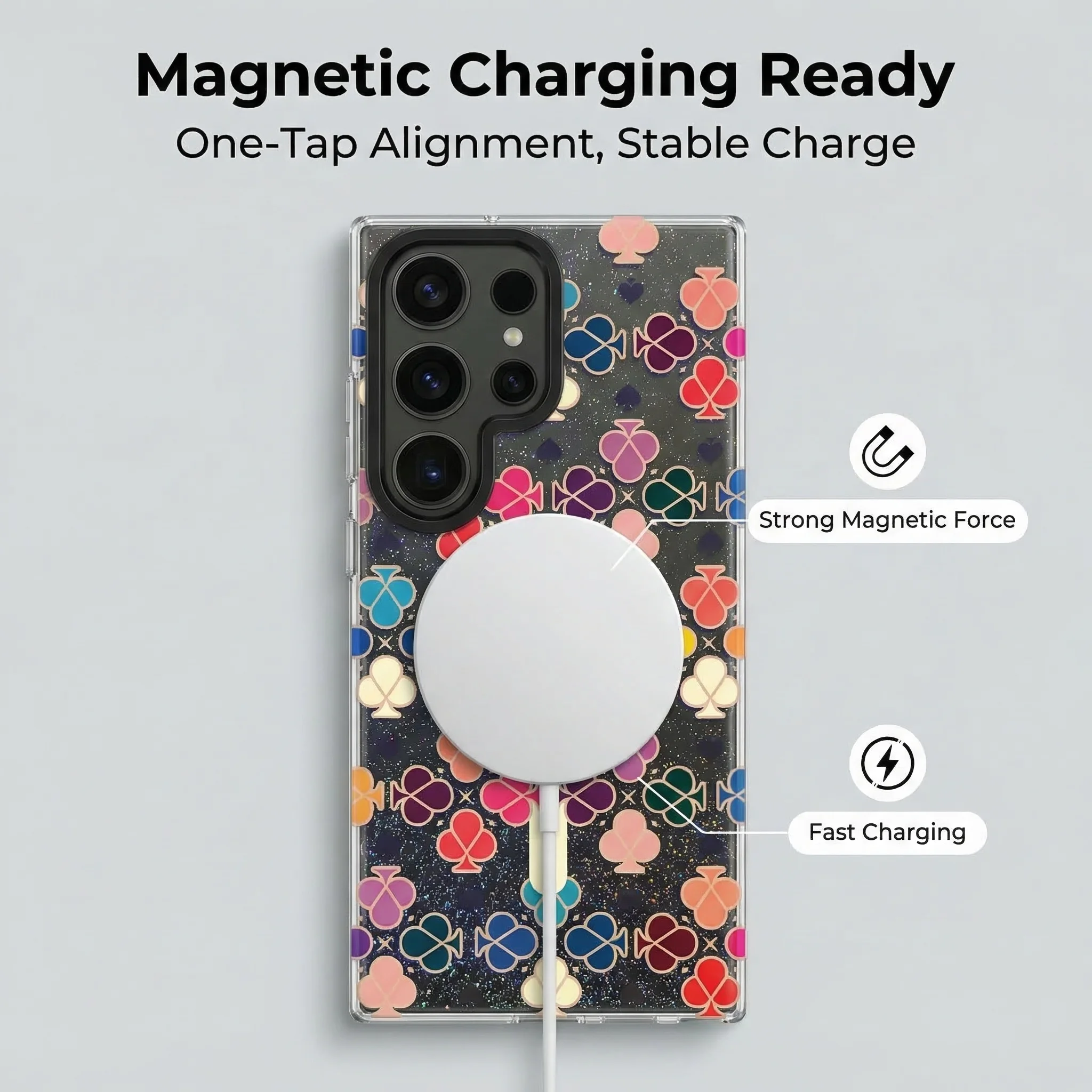 Double Layer Printed Plum Blossom Spade Glitter Gradient Blue Light Magnetic Case For Samsung Galaxy S26 Ultra S25 FE S24 Cover. - view 2