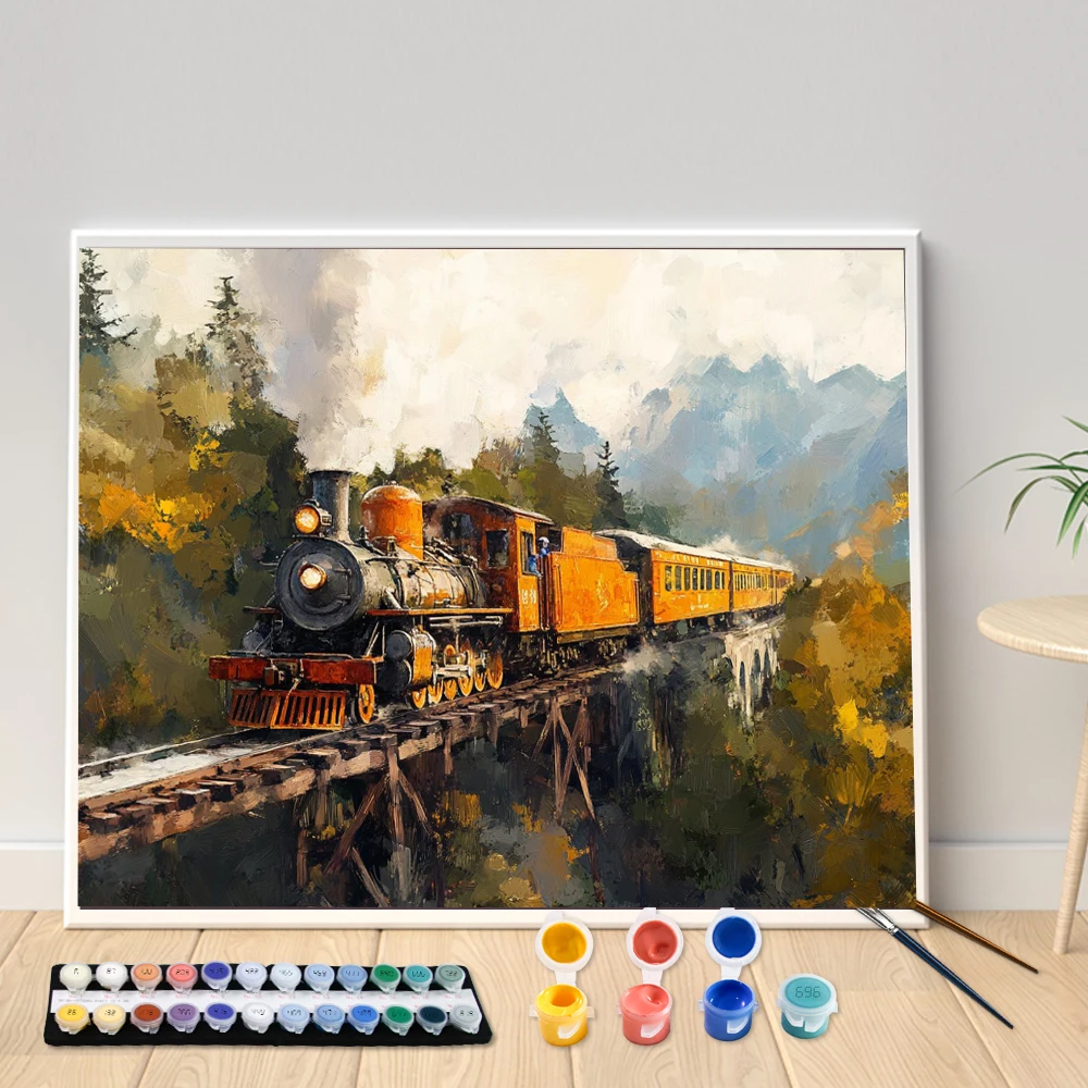Digitales Acrylmalset DIY Dampflok Handgemalte Leinwand Handbemalte Heimdekoration Personalisiertes Überraschungsgeschenk