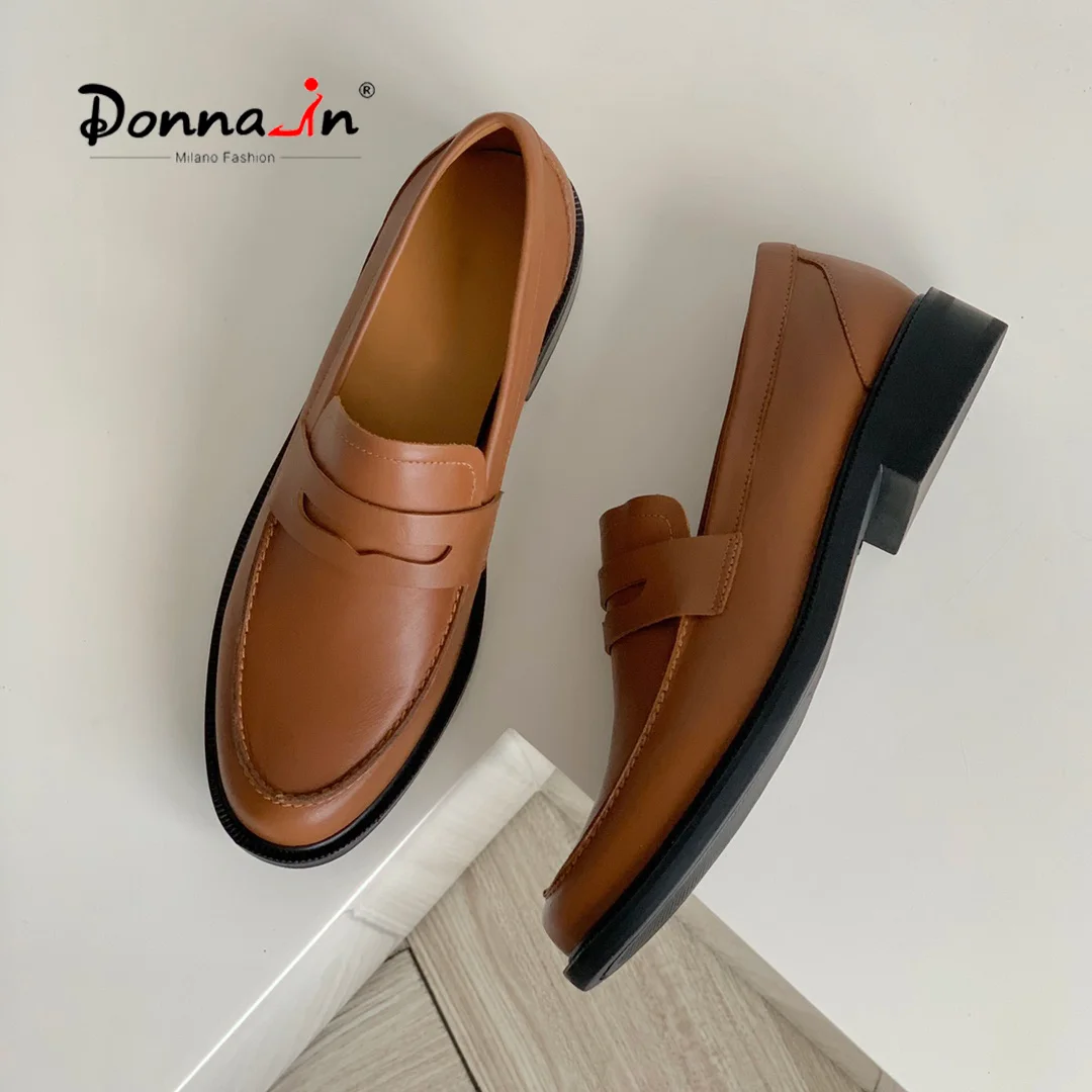 Donna-in Women Shoe Luxury Genuine Leather Loafers Napa Cowhide Soft Slip-on Office Daily Elegant Female Shoes Solid Color