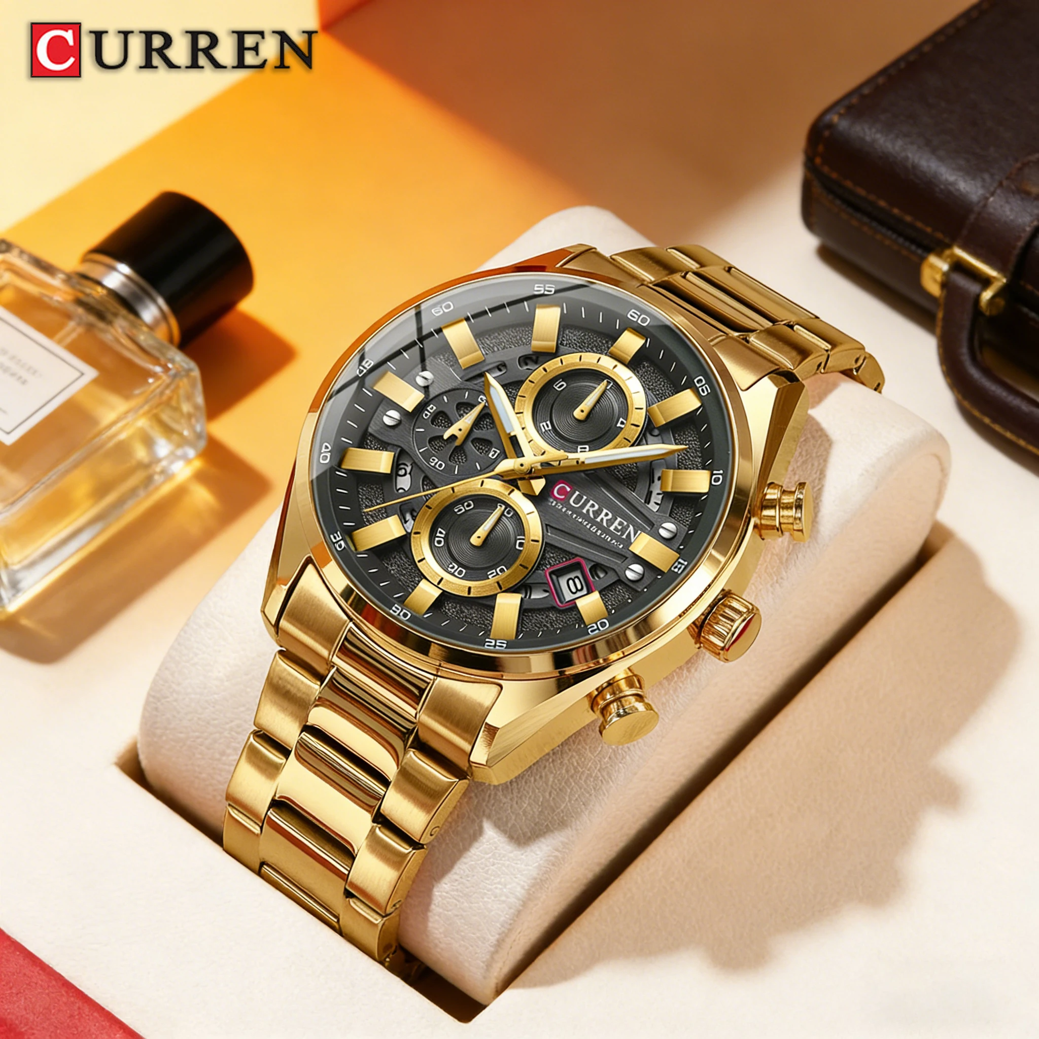 CURREN Sports Watch with Chronograph Calendar Multifunctional Stainless Steel Strap Suitable for Daily Casual Business Fitness