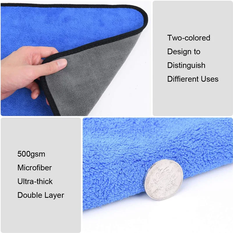 2pcs Extra Soft Car Wash Microfiber Towel Cleaning Drying Cloth Car Washing and Detailing Towels 400/500 GSM 2 Size