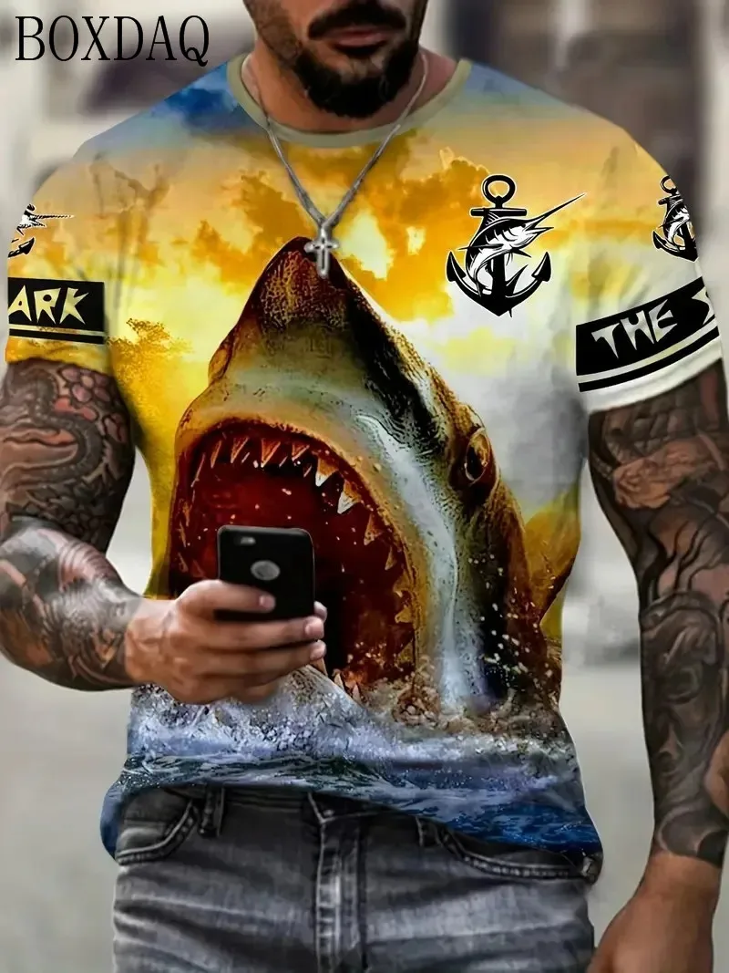 Shark T-Shirts For Men's Beach Casual Summer 3d Print Street Style Man T Shirt Short O-Neck Trend Hip Hop Tops Tee 6XL Plus Size