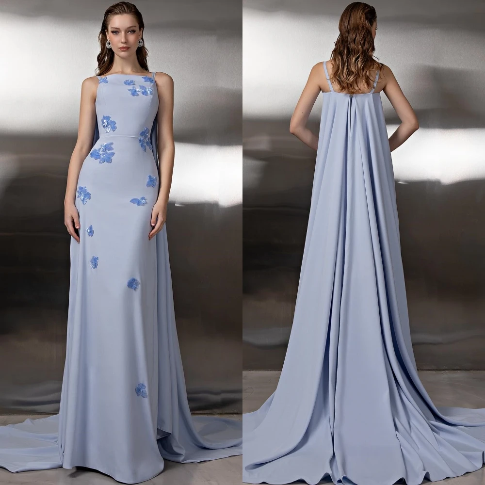 

Customized Elegant Jersey Court Train Evening Dress Simple Sleeveless Prom Dresses Luxury Boat Neck Special Occasion Gowns