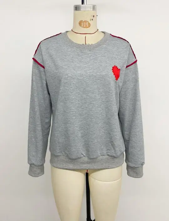 

Women's Sweatshirts 2026 Spring Autumn New Heart-Shaped Embroidery Round Neck Long Sleeved Loose Casual Pullover Sweatshirt Top