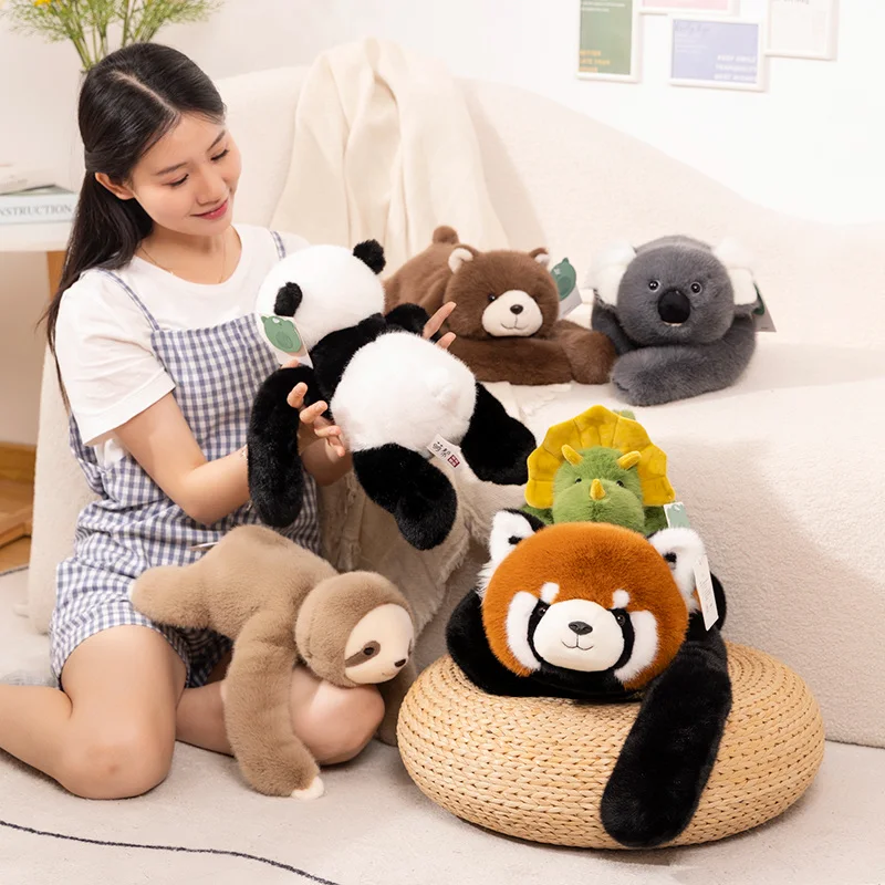 Peluche de Animales del Bosque Kawaii de Alta Calidad de 30-65 cm, Almohada de Peluche Suave con Brazos Largos, Mapache, Dinosaurio, Perezoso, Panda, Koala, Juguete de Peluche para Decoración del Hogar