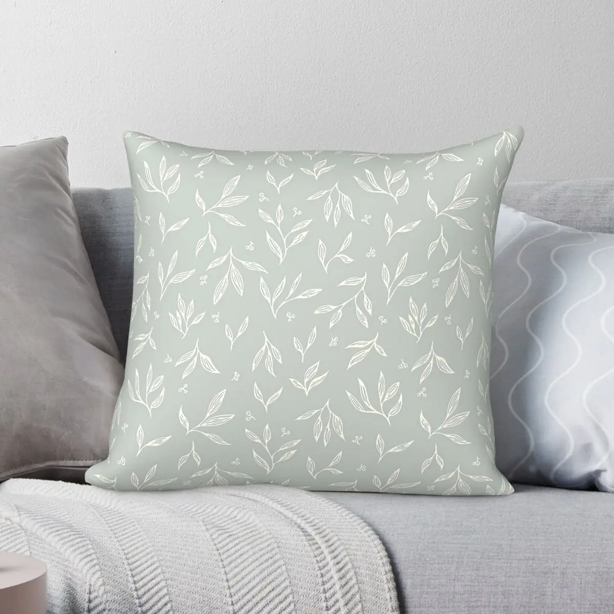 Housse de coussin carrée en polyester, lin et velours à motif Eucalypt Euphoria, avec fermeture éclair, pour canapé