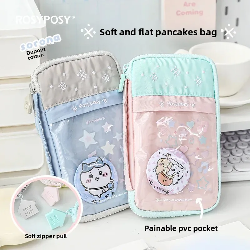 RosyPosy Soft Soft Burned Biscuit Bag Multifunctional Partition Storage Pen Pouch Duba Cotton Stationery Pouch Passport Bag