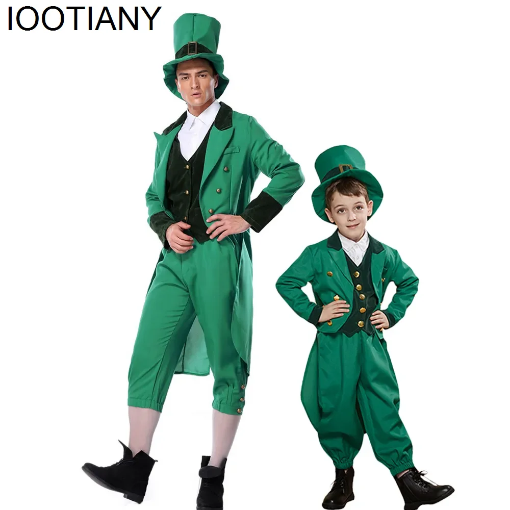 Iootiany Carnavalskostuum Voor Volwassenen Plus Groene Klaver Ireland St.Patrick Day Kostuum Kabouter Cosplay Kinderen Familie Verkleedmuts