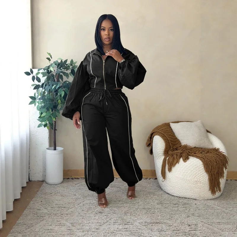 Zip Up Cropped Jacket And Long Pants 2 Piece Tracksuit Long Sleeve Casual Outfit For Women Sport