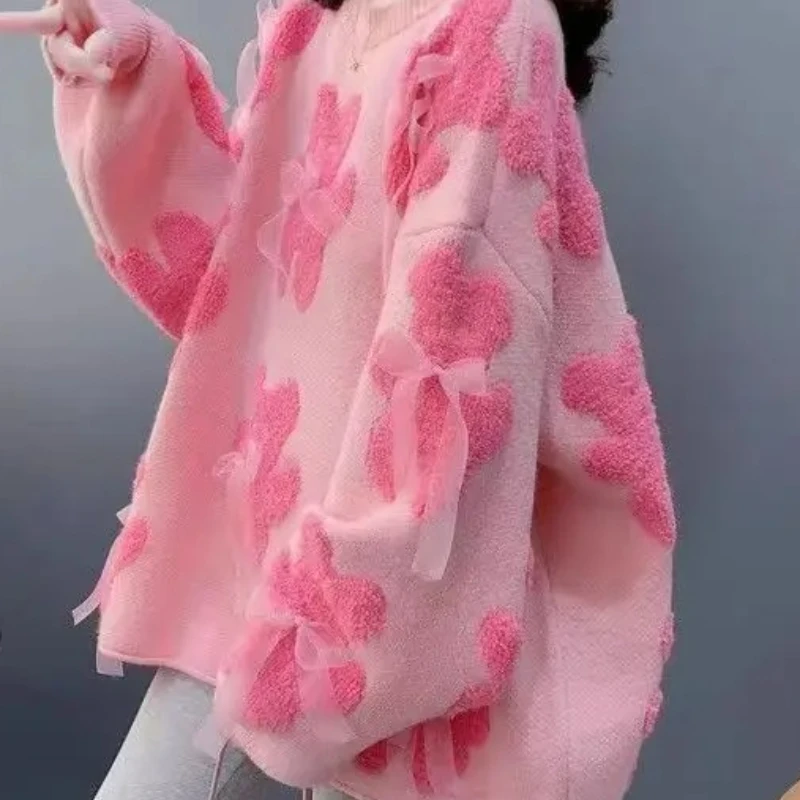 Women's Pullover Knitted Sweater Fashionable Loose Style Round Neck Top Autumn Winter New Korean Version Medium Long Sweater