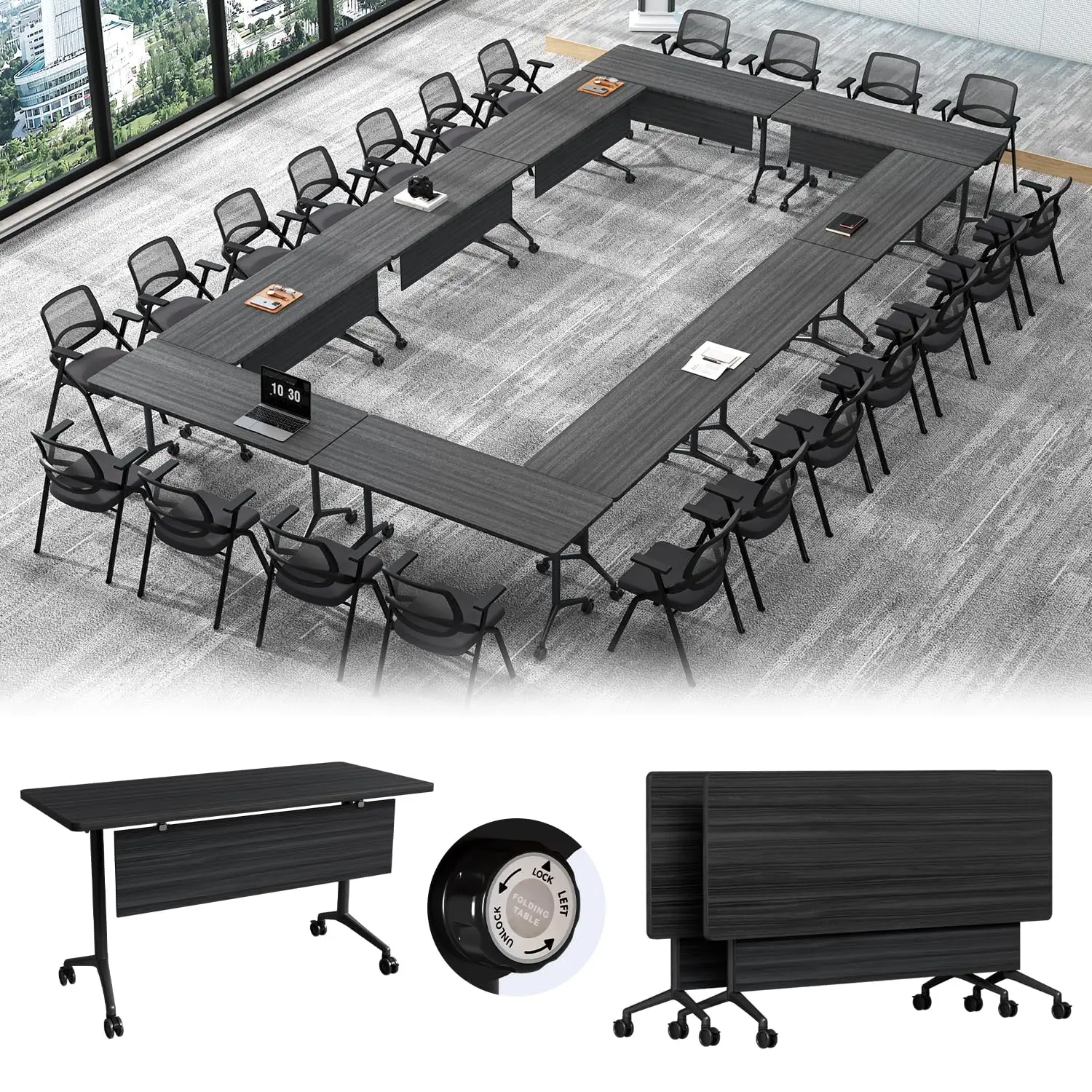 Flip Top Design,360 Degree Swivel Casters,Space Saving,Flexible Combination,for Seminar Training,Quick Assemble,Easy to Clean