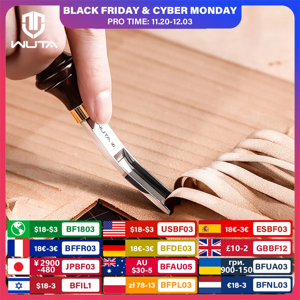 

WUTA широкий кромкорез Skiver Edge Beveler DC53 стальной кожаный кромкооблицовочный инструмент для обрезки кожи ручка из черного дерева выпуклая шлифовка