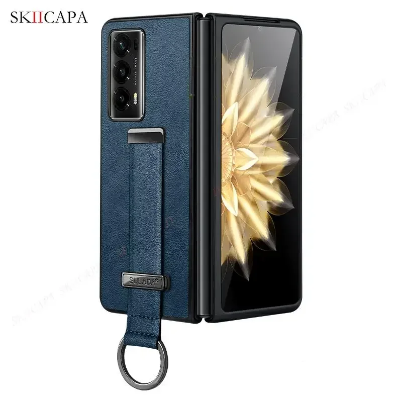Luxury Leather Soft Phone Case For Honor Magic VS2 VS3 Wriststrap Metal Ring Holder Stand Back Cover For Honor Magic V2 V3 Cases