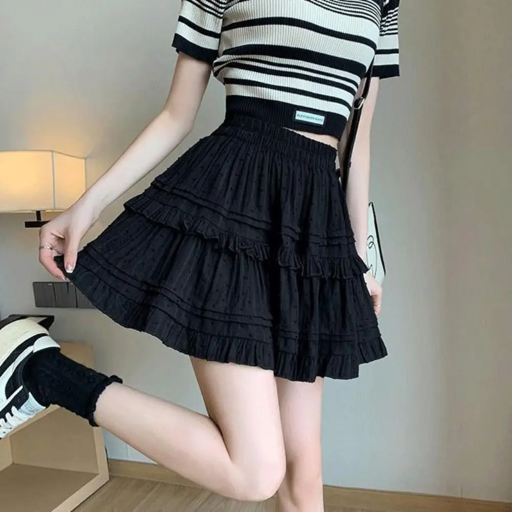 Rok kue balet Ruffle, Rok lipit perca pinggang tinggi, rok Tiered pas badan elastis serbaguna