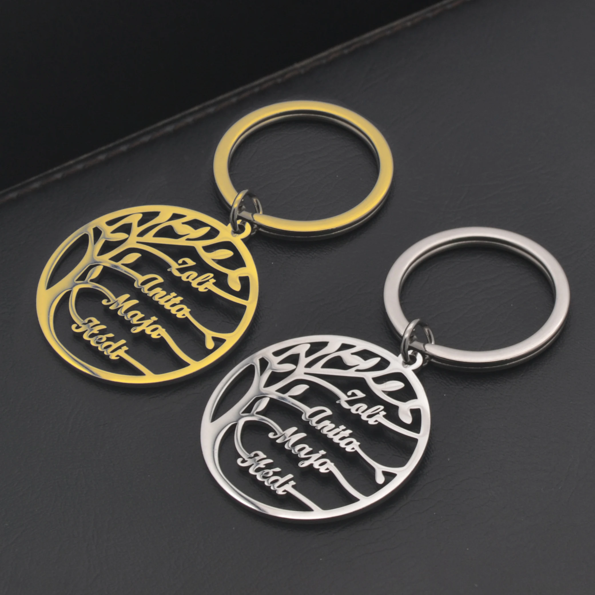 Custom Hollow Family Tree Circle Keychains Personalized Multiple Names Stainless Steel Gold Rose Black Silver Family Souvenir