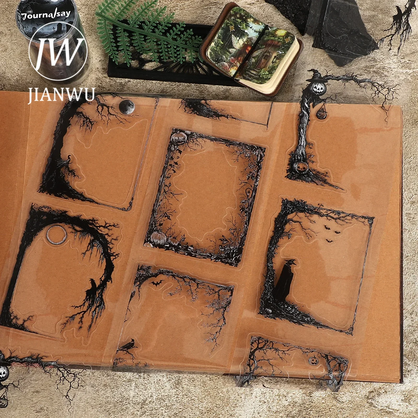 JIANWU 80mm*215cm Vintage Halloween Border Landscape Material Collage Scrapbooking PET Tape Creative DIY Journal Stationery
