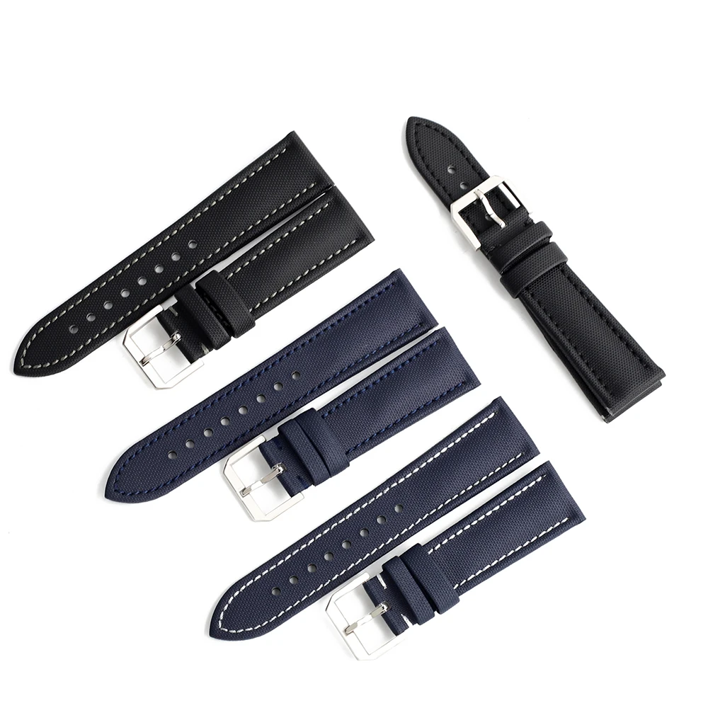 Oxford Canvas Fabric Watch Band 18mm 19mm 20mm 21mm 22mm Waterproof Blue Black Cowhide Watch Strap for Men Women