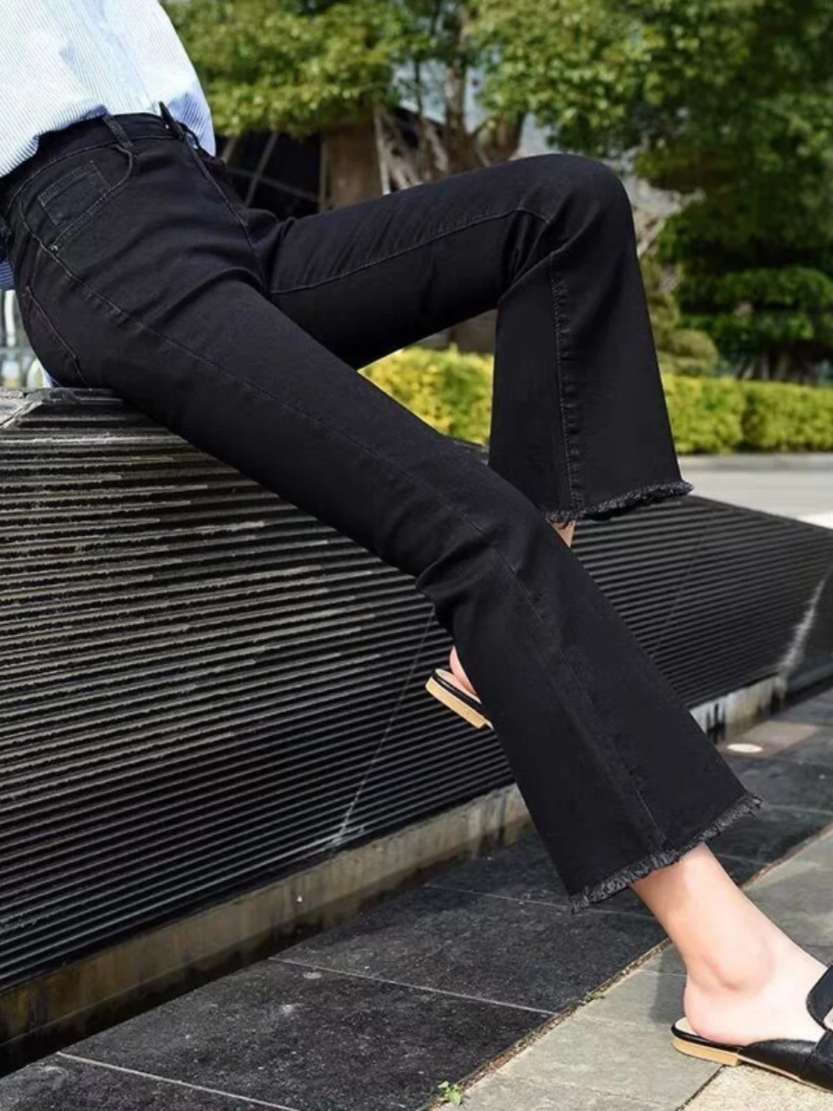 High Waist Flare Denim Jeans Women's Summer New Straight Loose Slimming Tube Pants Korean Style Cotton Stretch Blue Jeans