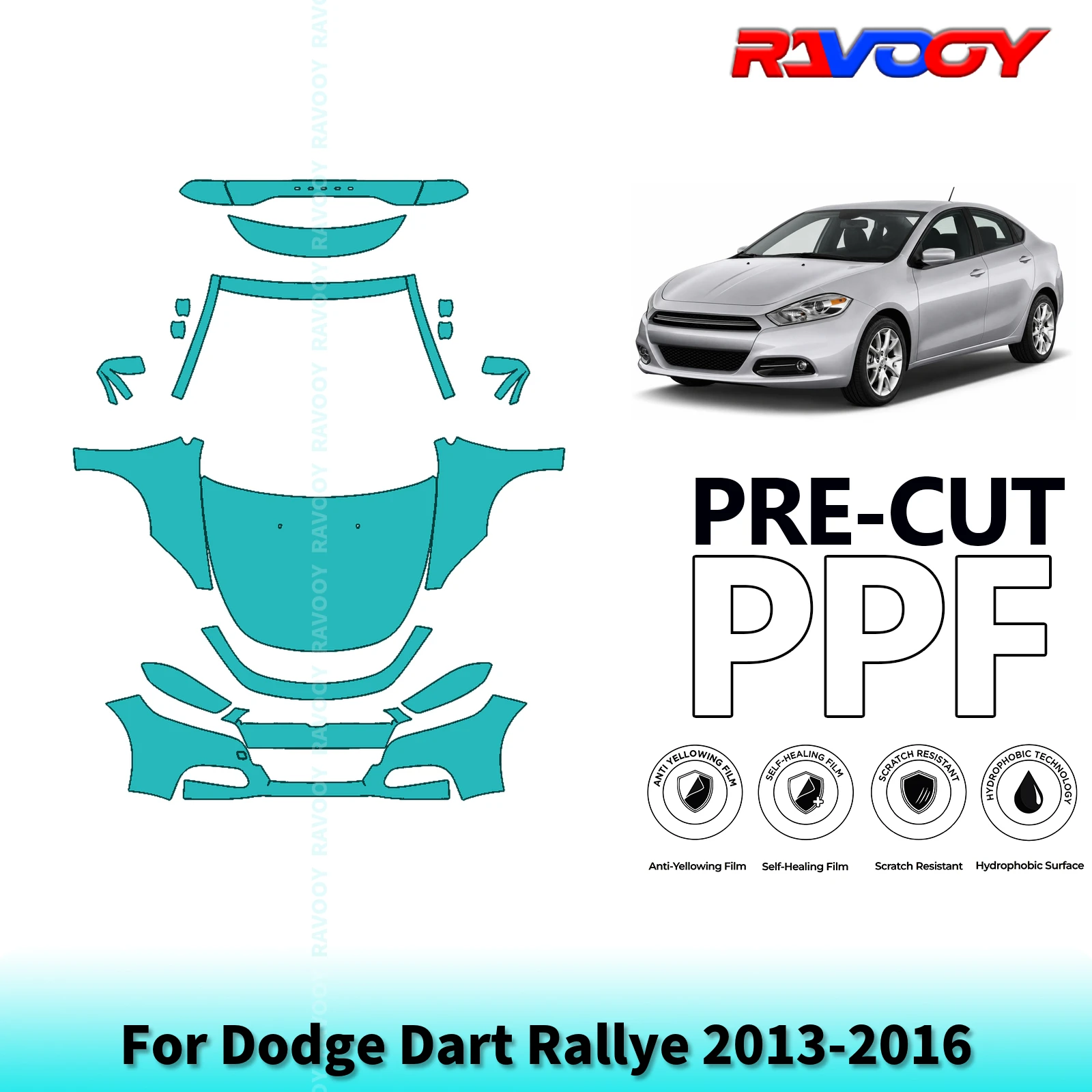 For Dodge Dart Rallye 2013-2016 Full Front 8.5Mil Pre-Cut Paint Protection Film PPF Stone Chip Kit | Clear/Matte/Black Options