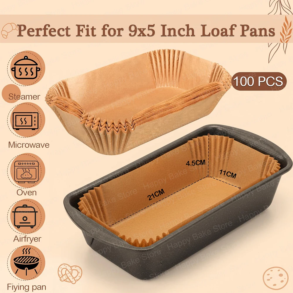 Revestimientos para pan de 2 libras para hornear pan, sartenes para pan de papel pergamino, bandeja para pan desechable antiadherente para pasteles, panes de plátano