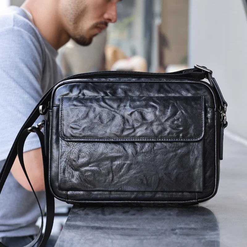 

Cross-border best-selling genuine leather textured men's shoulder bag, fashionable and trendy horizontal crossbody bag for casua