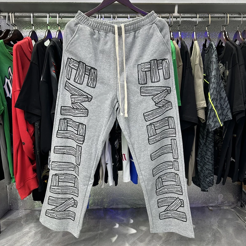 

Мужская одежда, трендовые новые брюки MIXED EMOTION, американские брюки в стиле хип-хоп с буквенным принтом, серые спортивные штаны, настоящая фотография