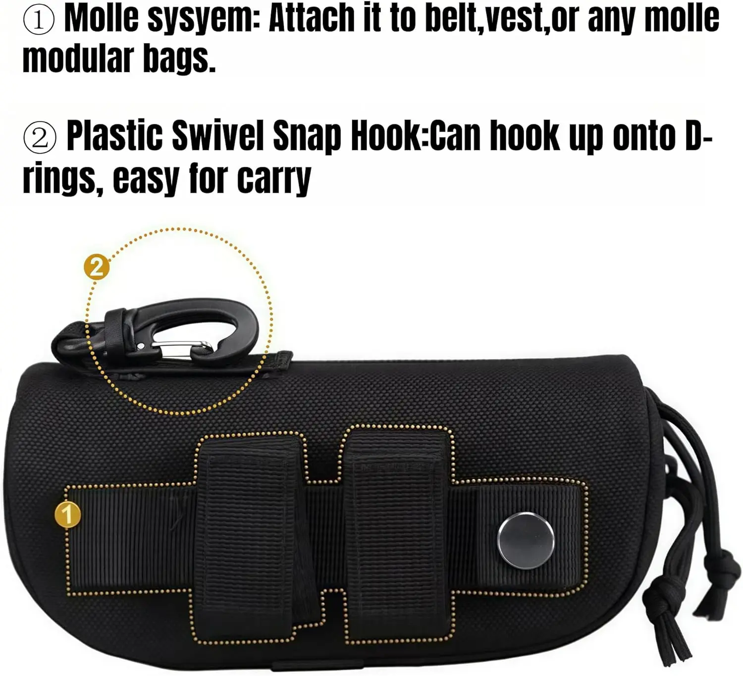 Taktisches MOLLE-Brillenetui, stoßfeste Schutzhülle, tragbares Etui mit Gürtelclip – Detail 8