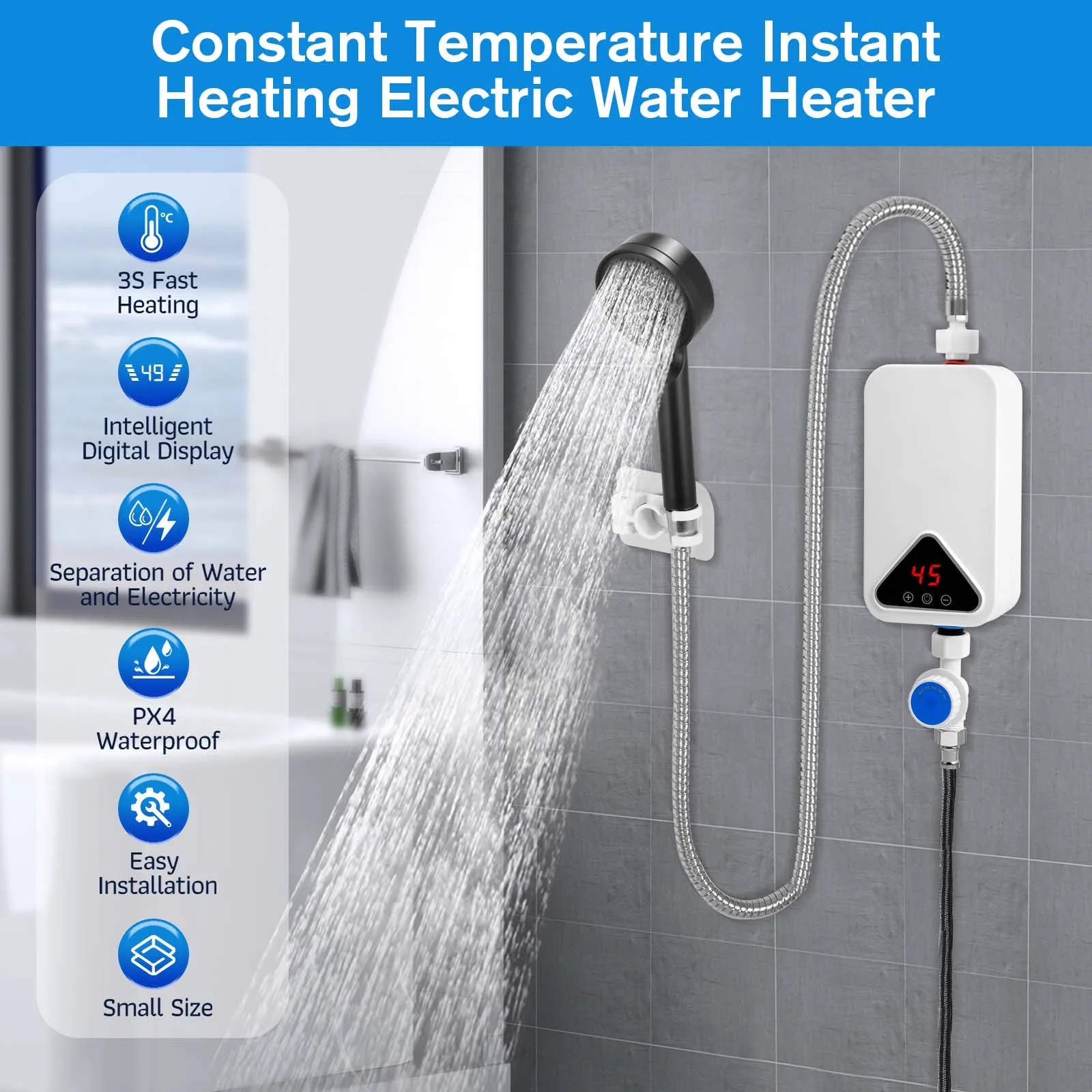 

Мини-электрический водонагреватель Mulcort, мгновенный нагреватель 220 В, 3000 Вт, электрический безрезервуарный водонагреватель для мытья с ЖК-дисплеем для душа