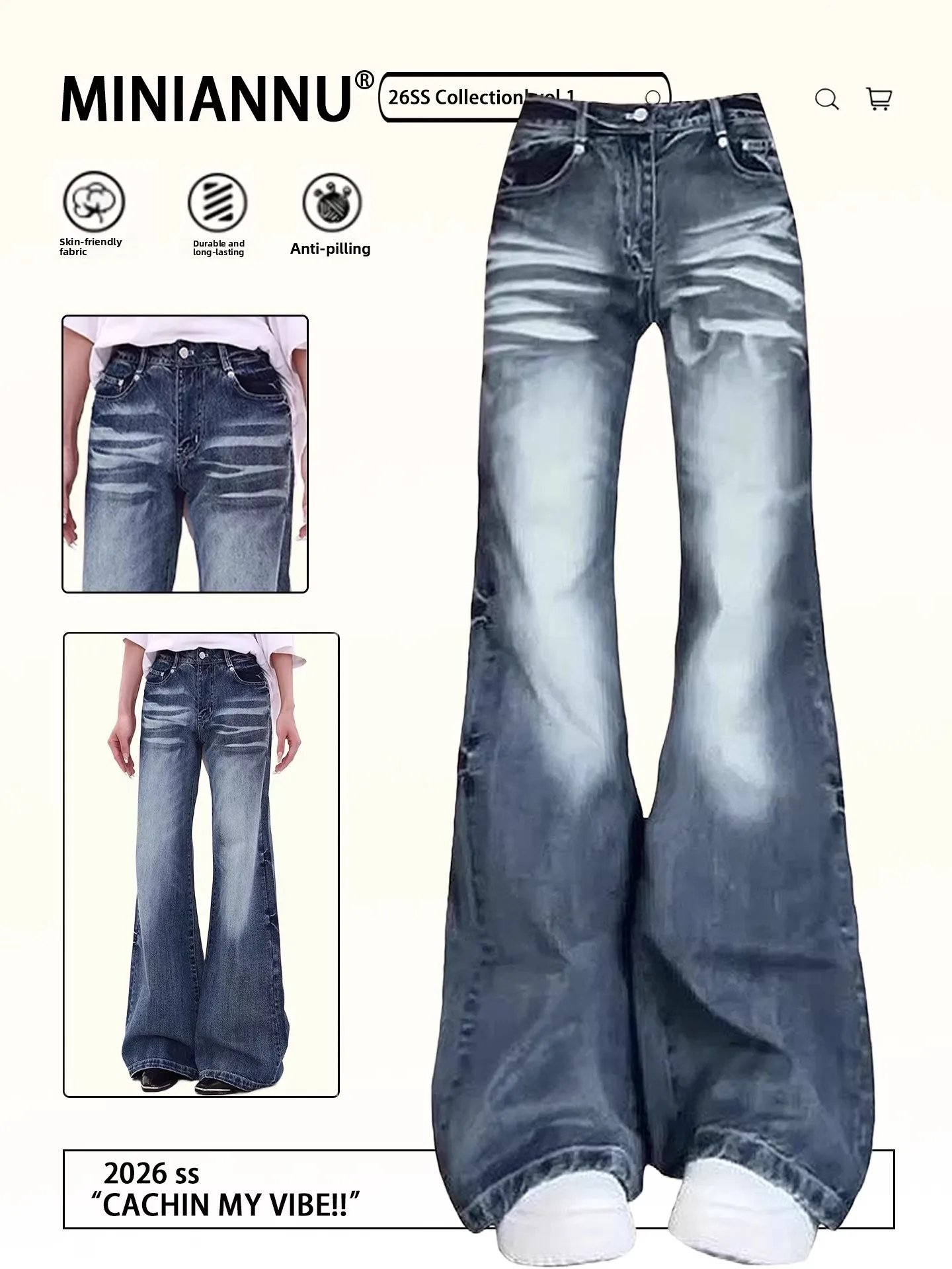 

plus Size Women's Bell Bottom Jeans High Street Style Spring Summer 2026 Slimming Trendy High Waist Loose Fit No Stretch