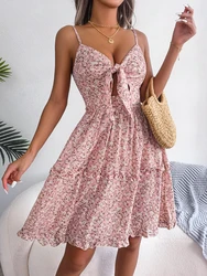 Women's Summer Casual Floral Print Ruffles Chiffon A Line Dress Beach Style Clothing 2026 Valentine's Day Elegant Midi Dress