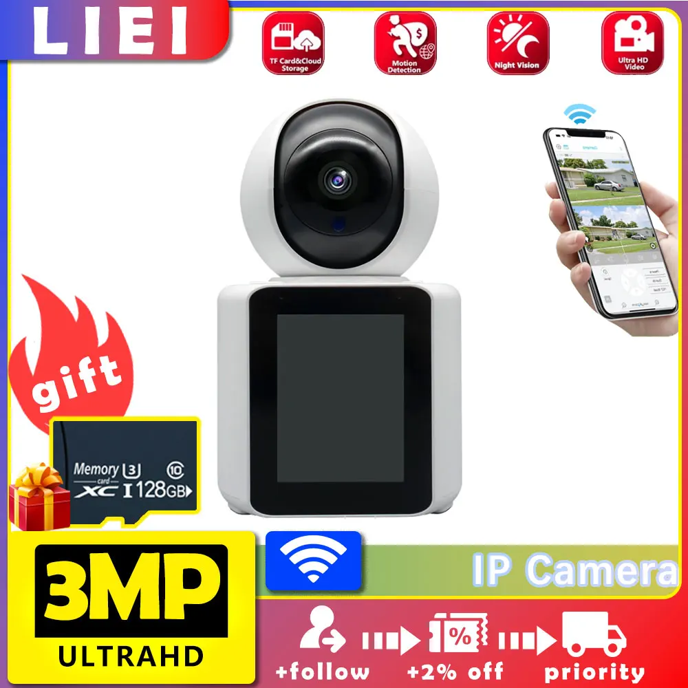 

LIEI WIFI Surveillance Camera 1080HD 3MP Dual screen Video call Two-way Voice Intercom IP Cameras AI Human Detect CCTV Camera