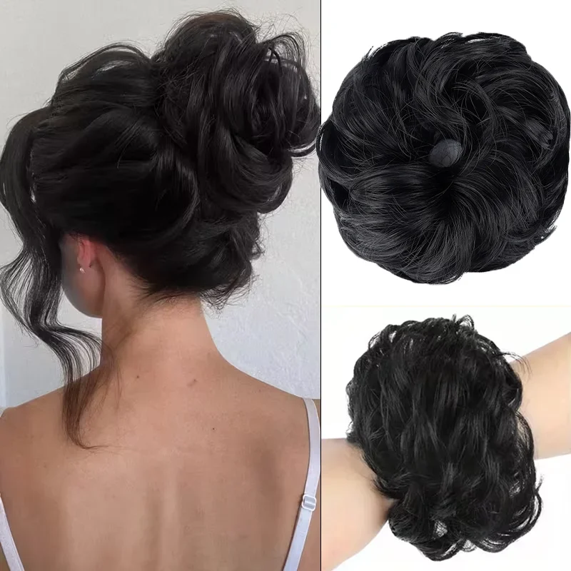 Elegant Curly Wave Messy Bun Hairpiece, Fluffy Claw Clip Extension with Beads, Stylish Hair Accessory for Women