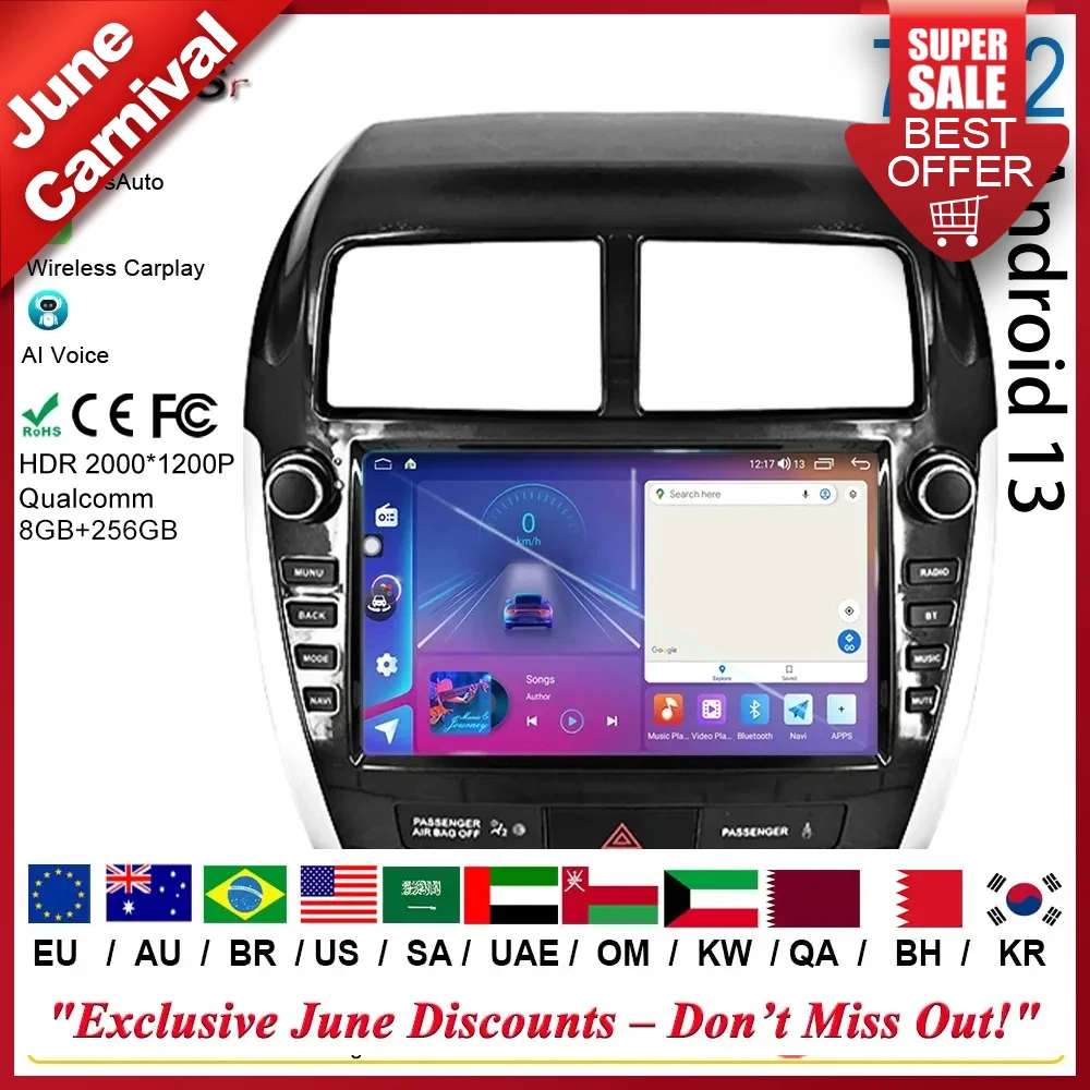 

Android 13 For Mitsubishi ASX 1 2010 - 2016 Car Radio Multimedia Video Player Auto Carplay GPS Navigation 2 din dvd 5G Dash Cam