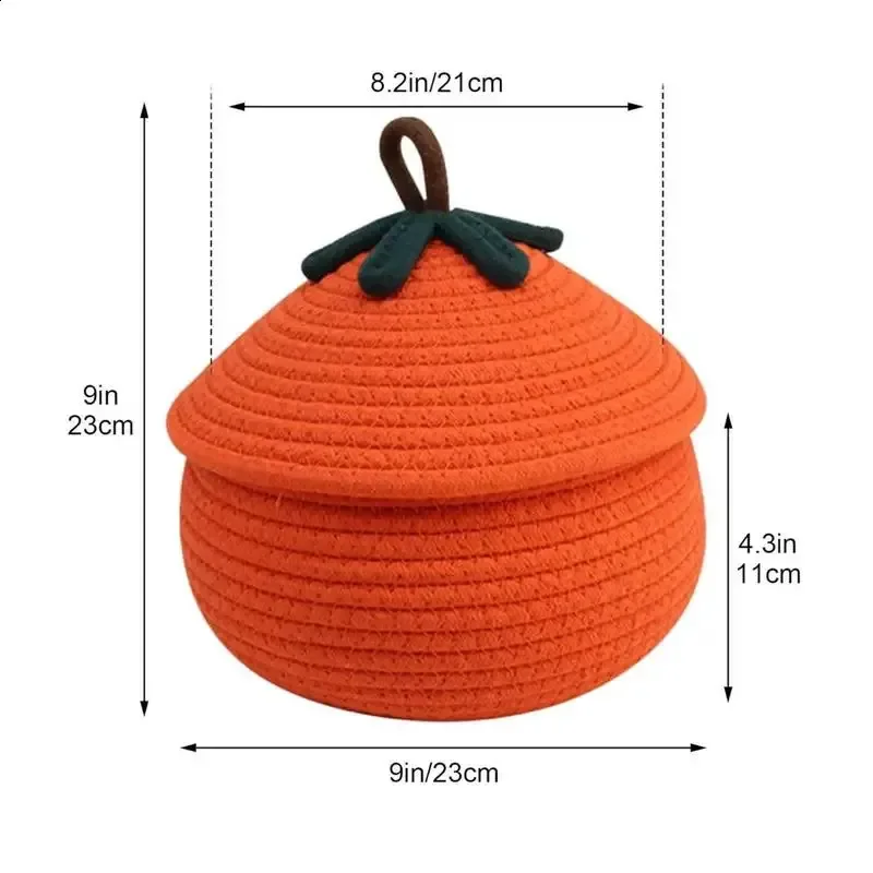 Halloween Pumpkin Weaving Basket Halloween Pumpkin Basket with Dust Cover Seasonal Home Decoration Organization Cute Basket 2408