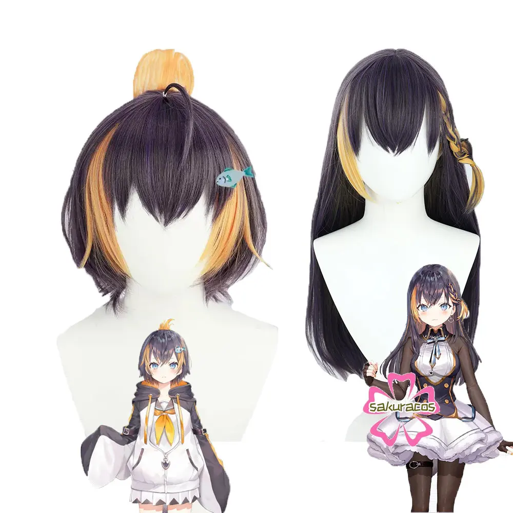 

Vtuber Petra Gurin Cosplay Wig NIJISANJI EN Hair Short Bun Dark Purple Yellow NEW Idol OBSYDIA Role Play Headwear Fish Hairpin