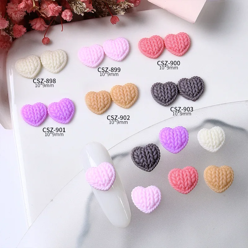 30 pezzi 3D acrilico maglione texture nail art amore cuore pendenti e ciondoli accessori resina maglieria lana forniture parti per la decorazione delle unghie
