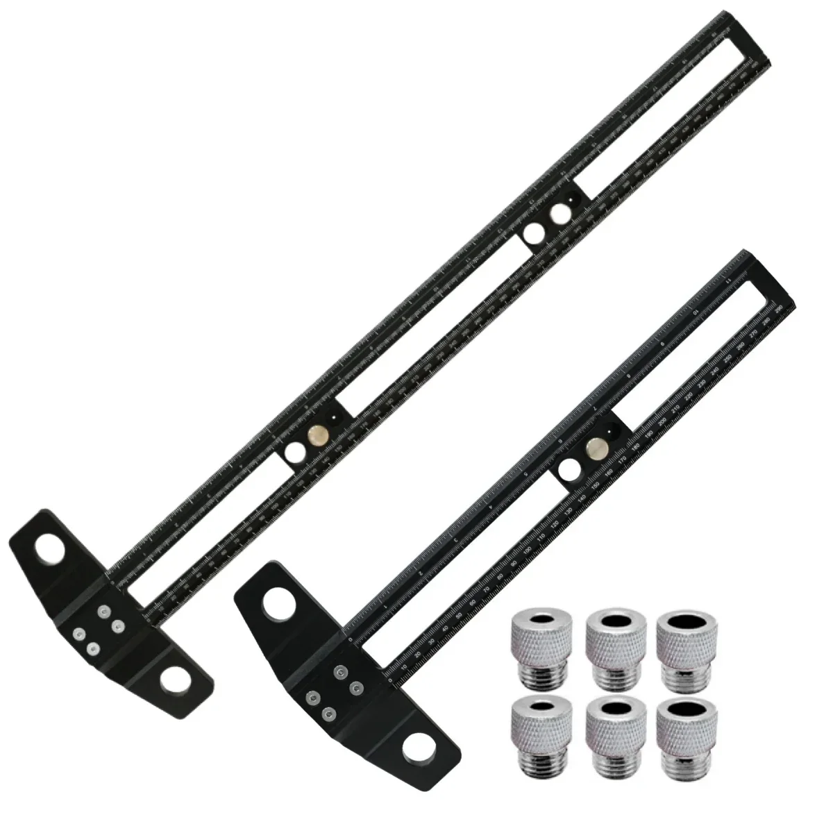 목공 2 in 1 드릴링 포지셔닝 채점 눈금자 - 조정 가능한 T 스퀘어 - 알루미늄 스크라이버 마킹 게이지 도구